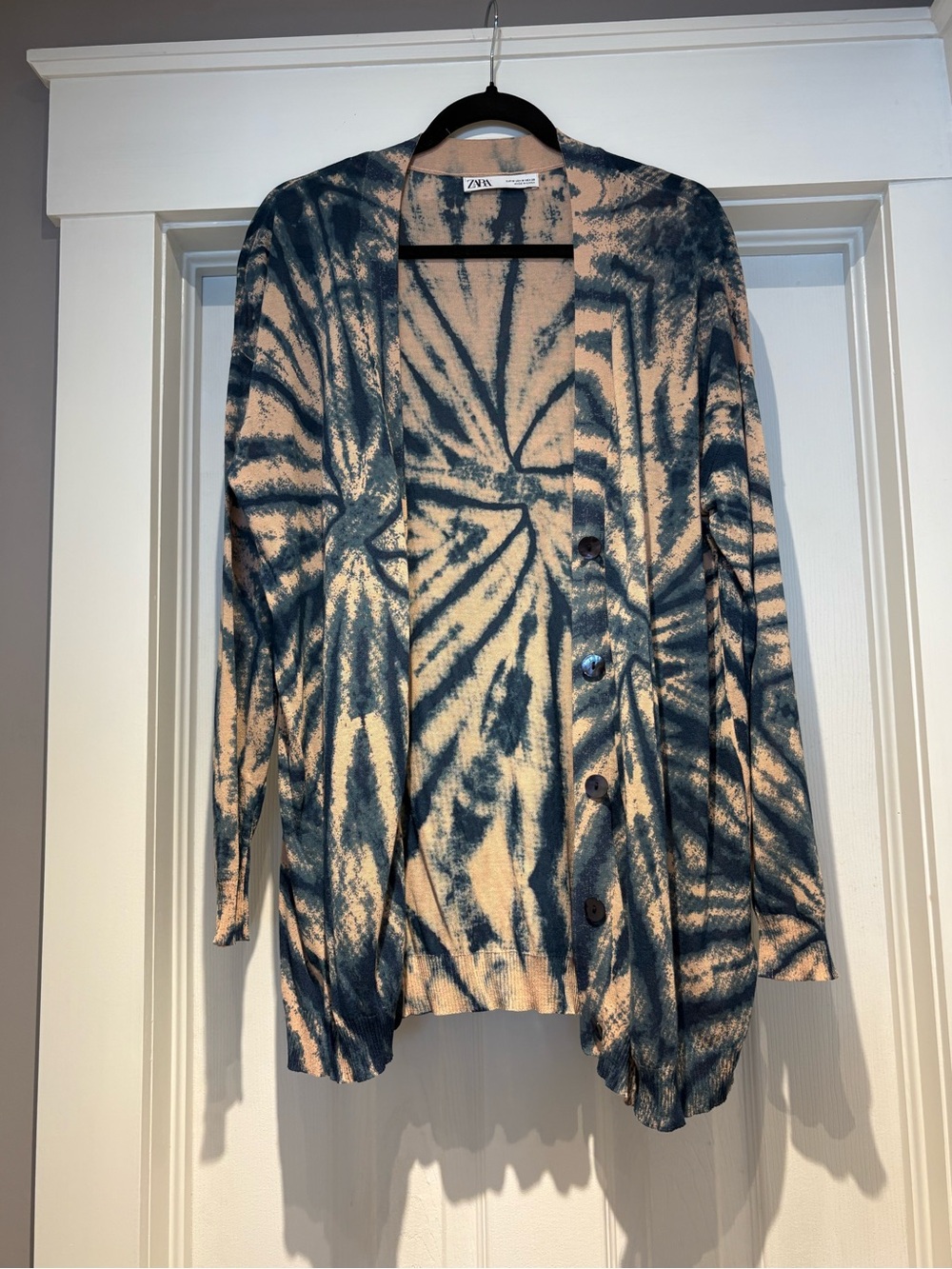 Zara Tie-Dye Cardigan - Navy & Beige